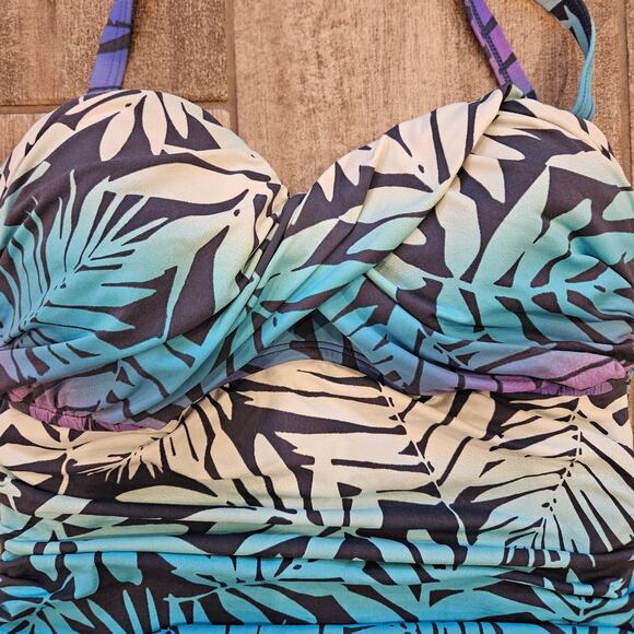 Bleu Rod Beattie Twist Bandeau One-piece Halter Hawaiian Leaf Swimsuit Size 6 - Picture 5 of 14